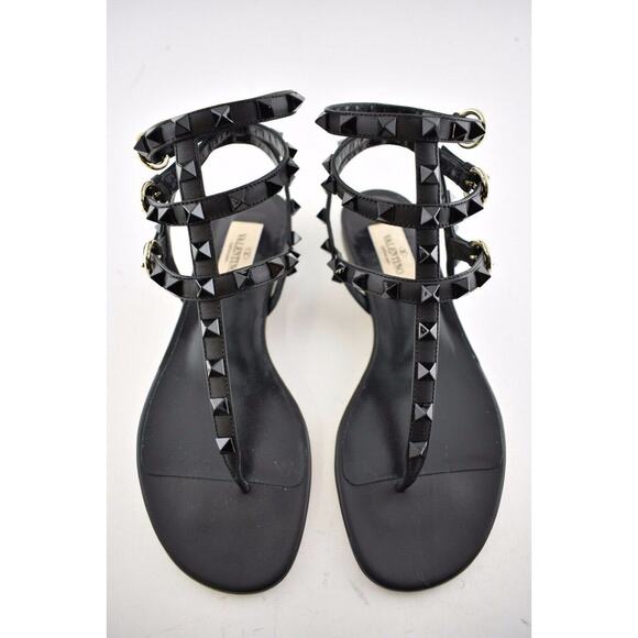 Valentino Rockstud So Black Leather Triple Ankle Strap Gladiator Flat Sandal 35 - Picture 7 of 12